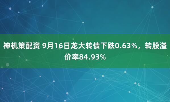 神机策配资 9月16日龙大转债下跌0.63%，转股溢价率84.93%